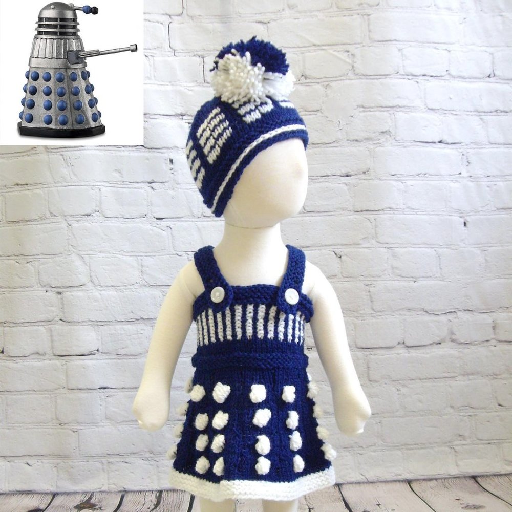 "Mommy's Little Dalek" Hand Knit Dress  3-6 Months